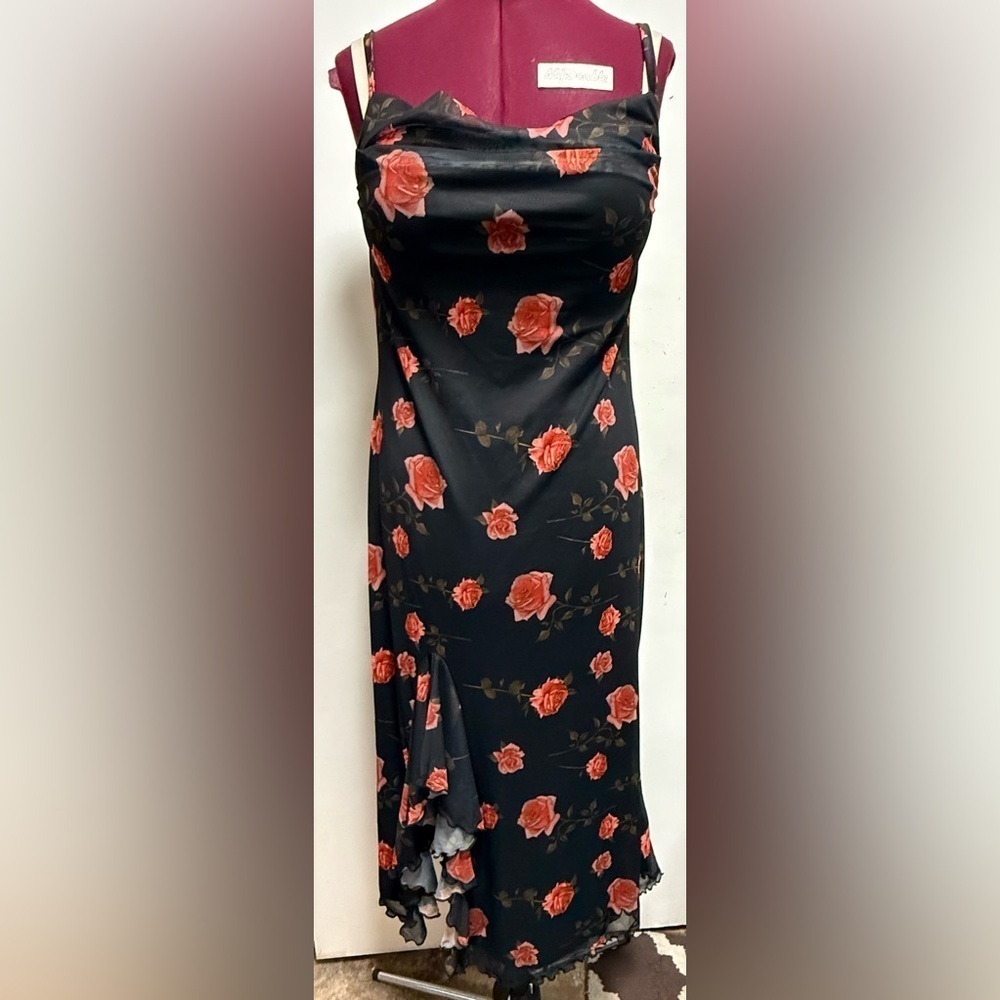 Floral Black and Red Dress